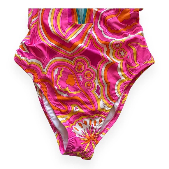NEW Trina Turk Morning Sunrise Plunge One-Piece Swimsuit Pink Orange Halter Sz 4 - Picture 6 of 9